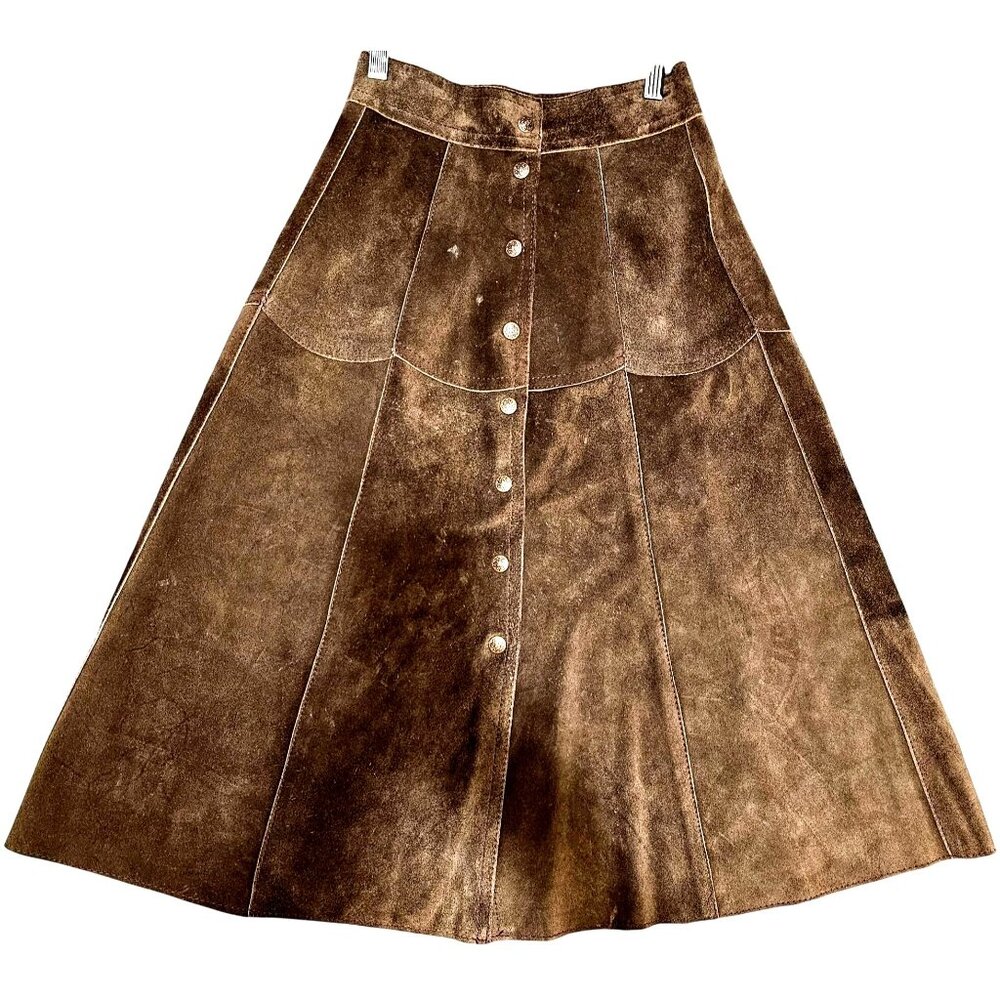 Vintage A-Line Brown Suede Button Skirt (7) - Picture 5 of 9